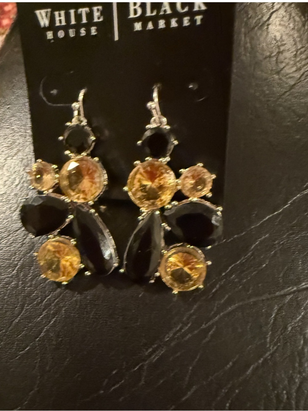 White House Black Market Black and Yellow Crystal Statement Drop Earrings